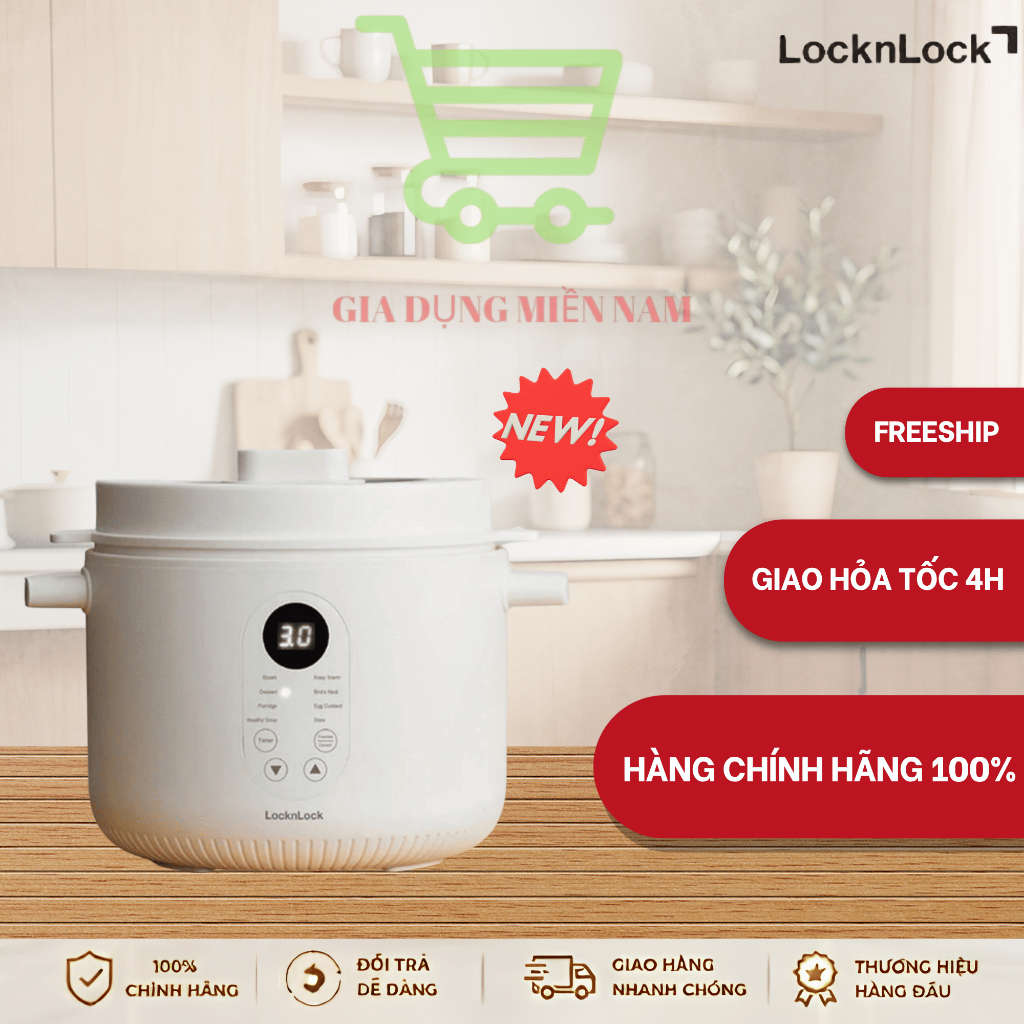 Nồi nấu chậm đa năng Locknlock hàng chính hãng, gồm 4 thố sứ, dung tích 2.5L, giữ ấm 24h - EJP164IVY
