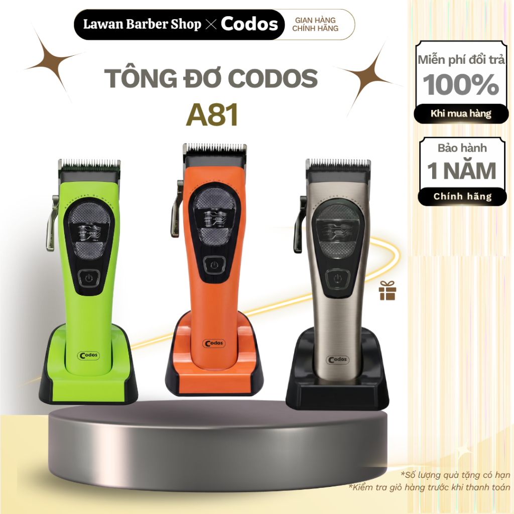 Tông Đơ Cắt Tóc Chuyên Nghiệp Codos A81 Chính Hãng - Động Cơ Mạnh Mẽ Lưỡi Cắt Sắc Bén Dành Cho Salon