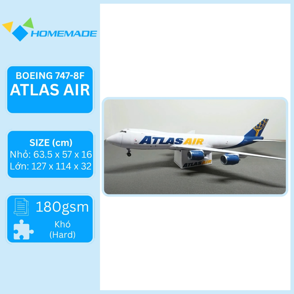Bộ Kit Mô Hình Giấy Máy Bay Thương Mại Boeing 747-8F Atlas Air
