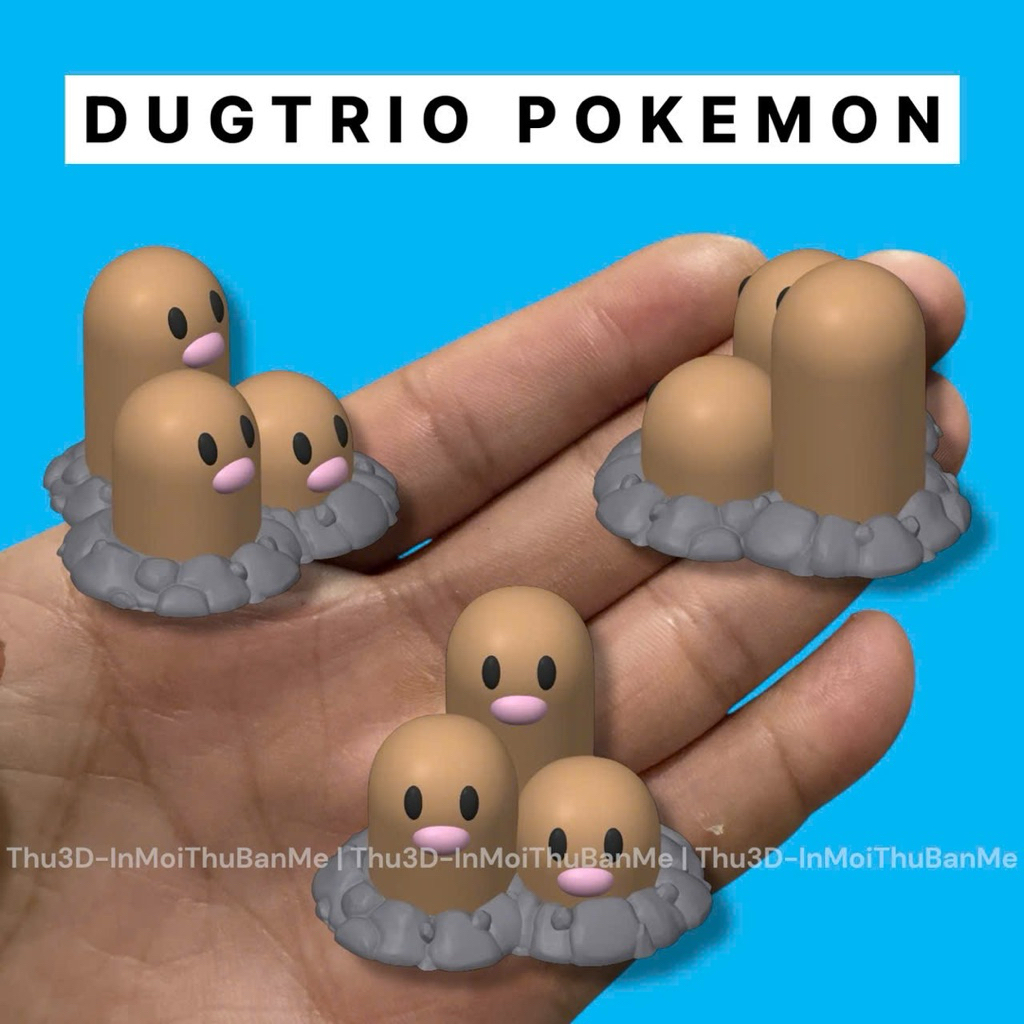 Dugtrio Pokemon | Mô hình đồ chơi 3D & Móc khoá | Bộ sưu tập Pokemon