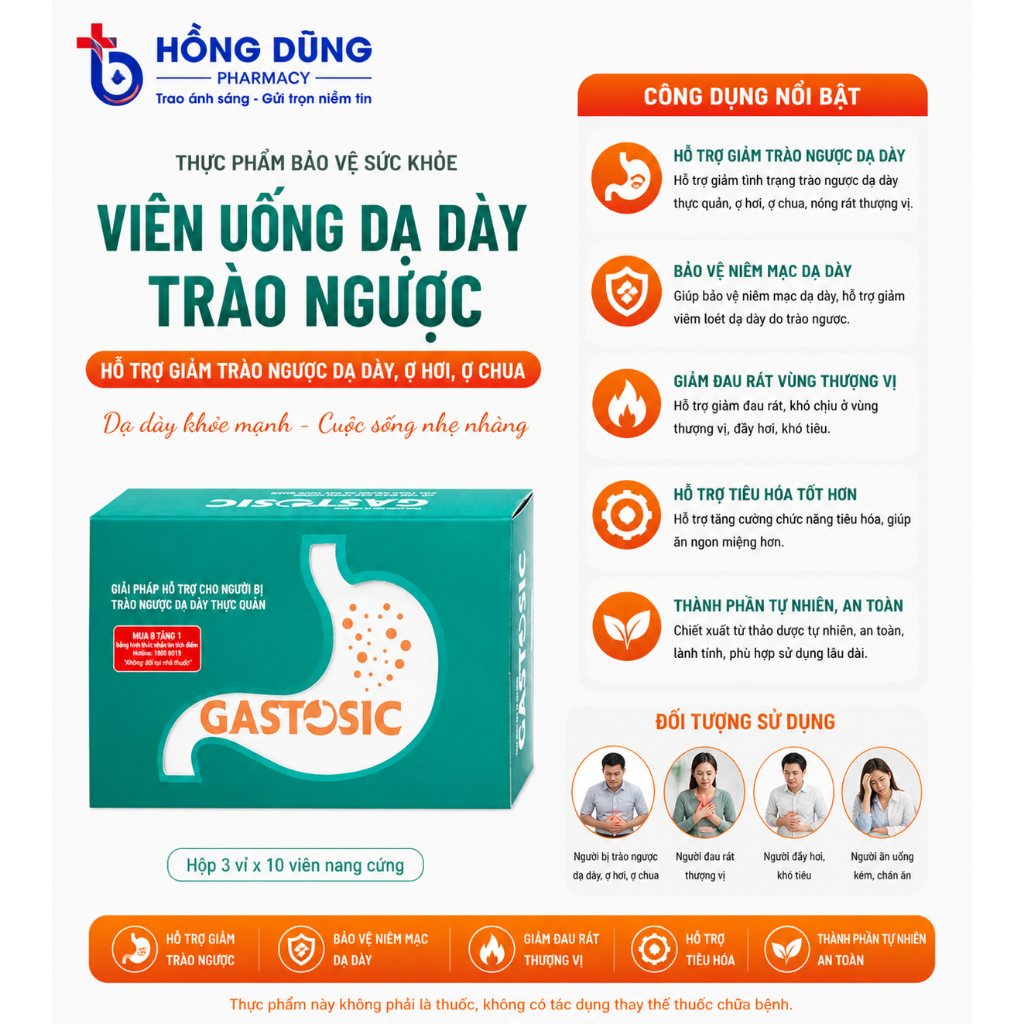 Gastosic – Hỗ Trợ Trào Ngược Dạ Dày Thực Quản, Giảm Ợ Nóng, Ợ Chua, Bảo Vệ Niêm Mạc Dạ Dày