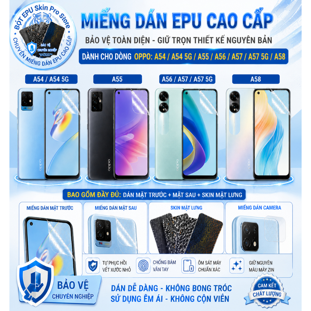 Miếng Dán Oppo A59/A59 5G/A73/A74/ A74 5G/A76/A77 -PPF/EPU Full Màn&Lưng Viền [Tự Phục Hồi Vết Xước]