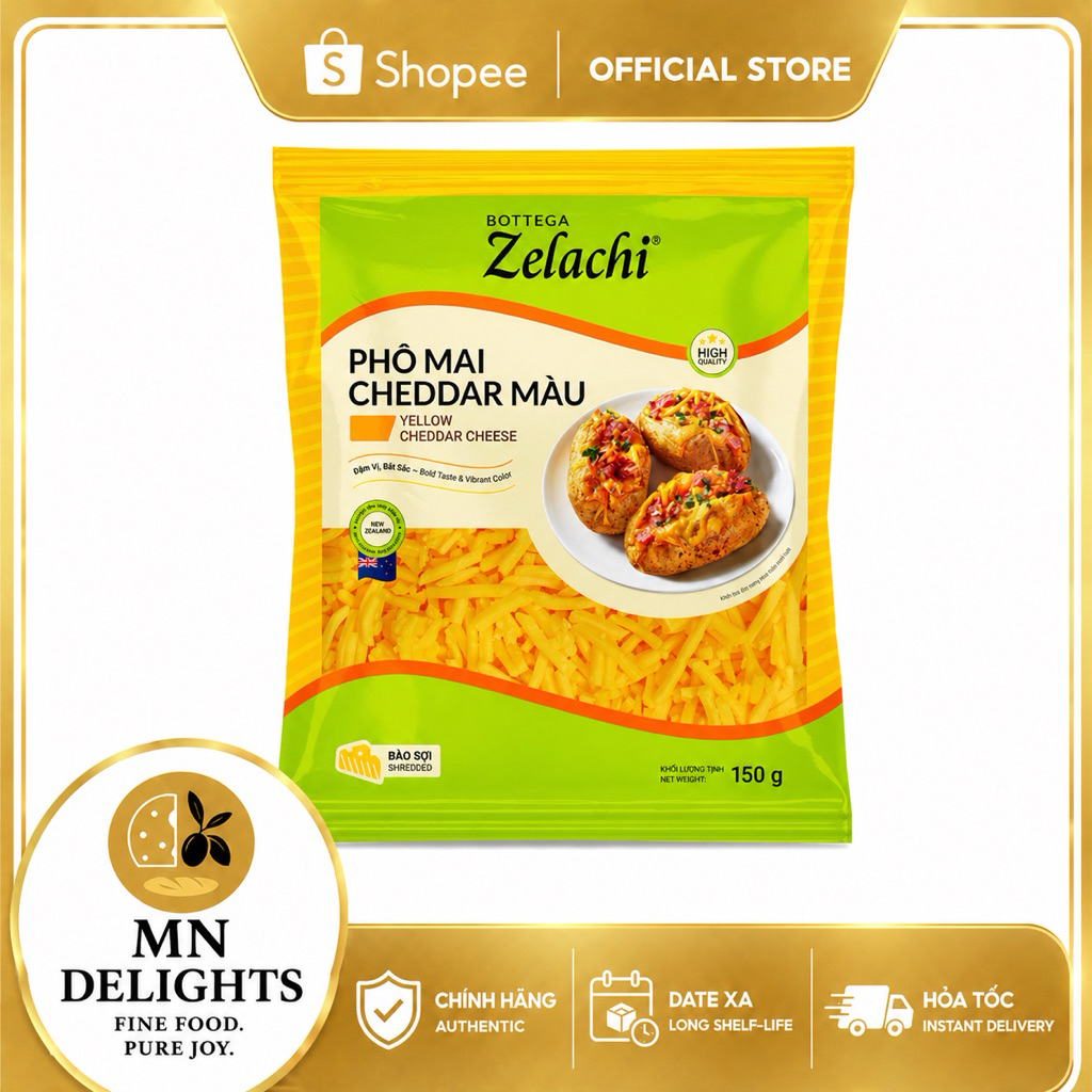 [HỎA TỐC] Phô Mai Cheddar Bào Zelachi 150g - Vàng Cam Bắt Mắt, Béo Đậm Cho Burger, Mac & Cheese