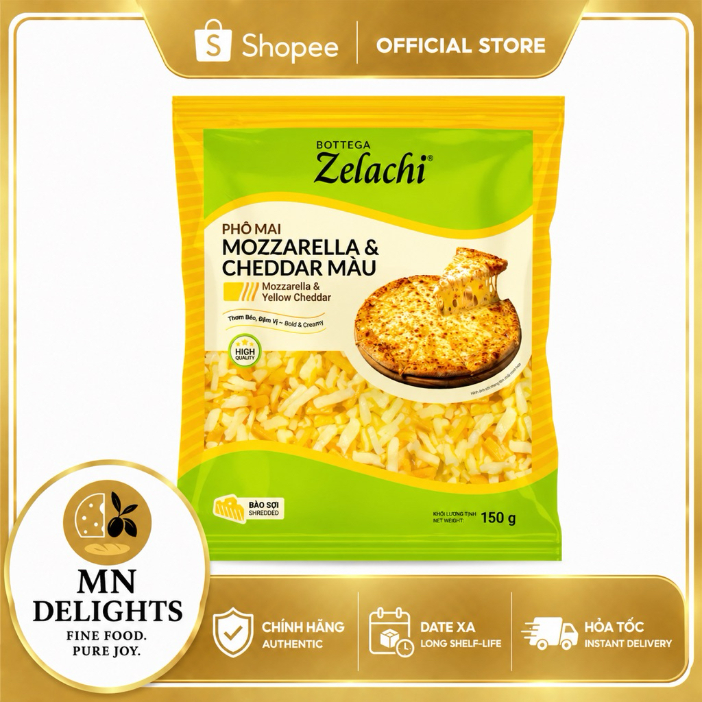 [HỎA TỐC] Phô Mai Mix Zelachi 150g - Bào Sợi Sẵn Tiện Lợi, Mix 2 Loại Mozzarella & Cheddar Béo Ngậy