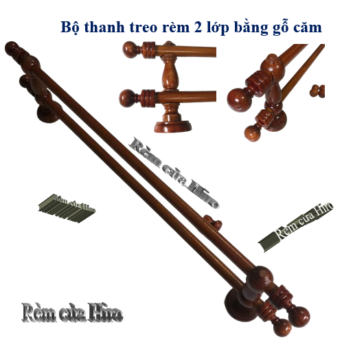 combo thanh treo rèm 2 lớp bằng gỗ căm xe nhiều kích thước