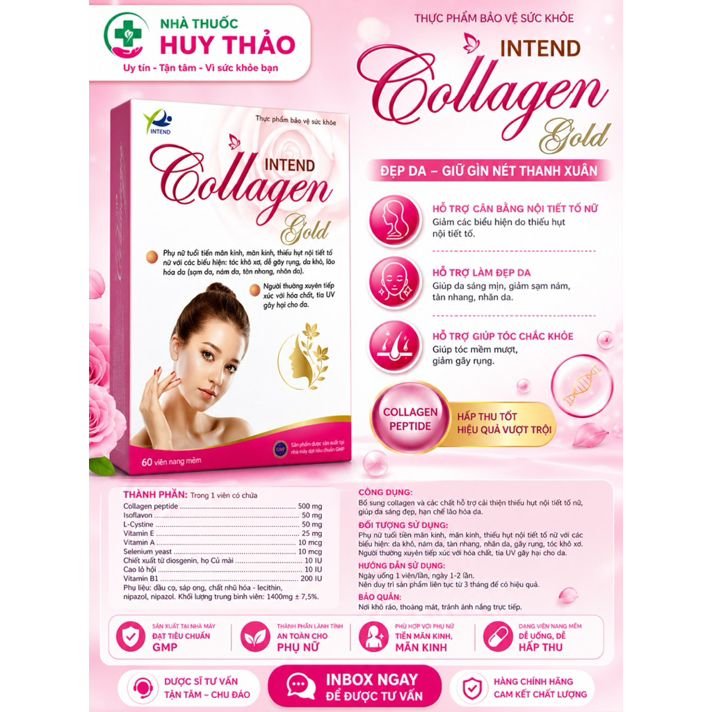 Viên Uống Trắng Da Collagen Gold Intend – Collagen Uống Trắng Da, Chống Lão Hóa, Cân Bằng Nội Tiết, 