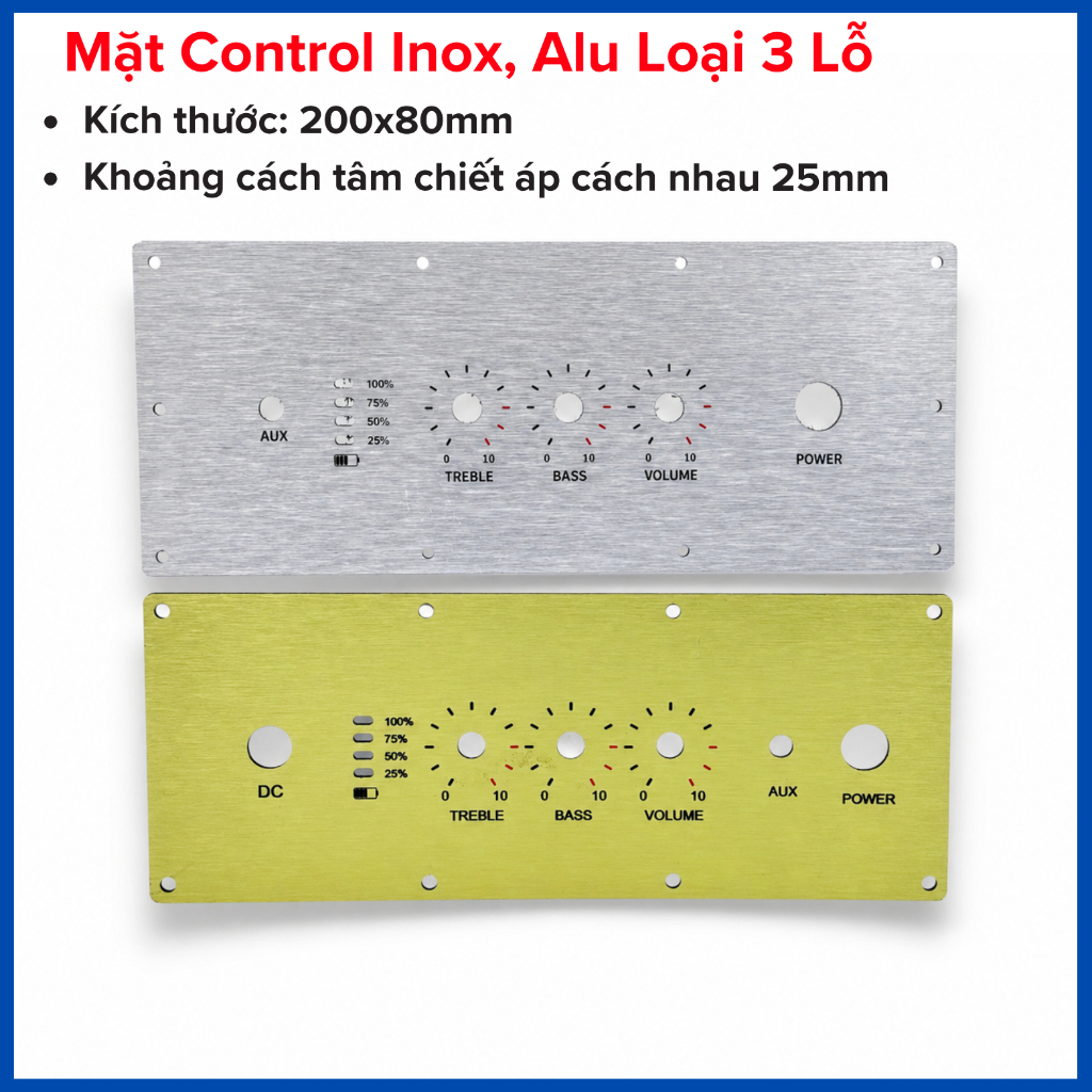 Mặt control loa INOX, ALU kích thước 200x80mm màu vàng, bạc cực đẹp chế loa từ Hà Nội Hifi
