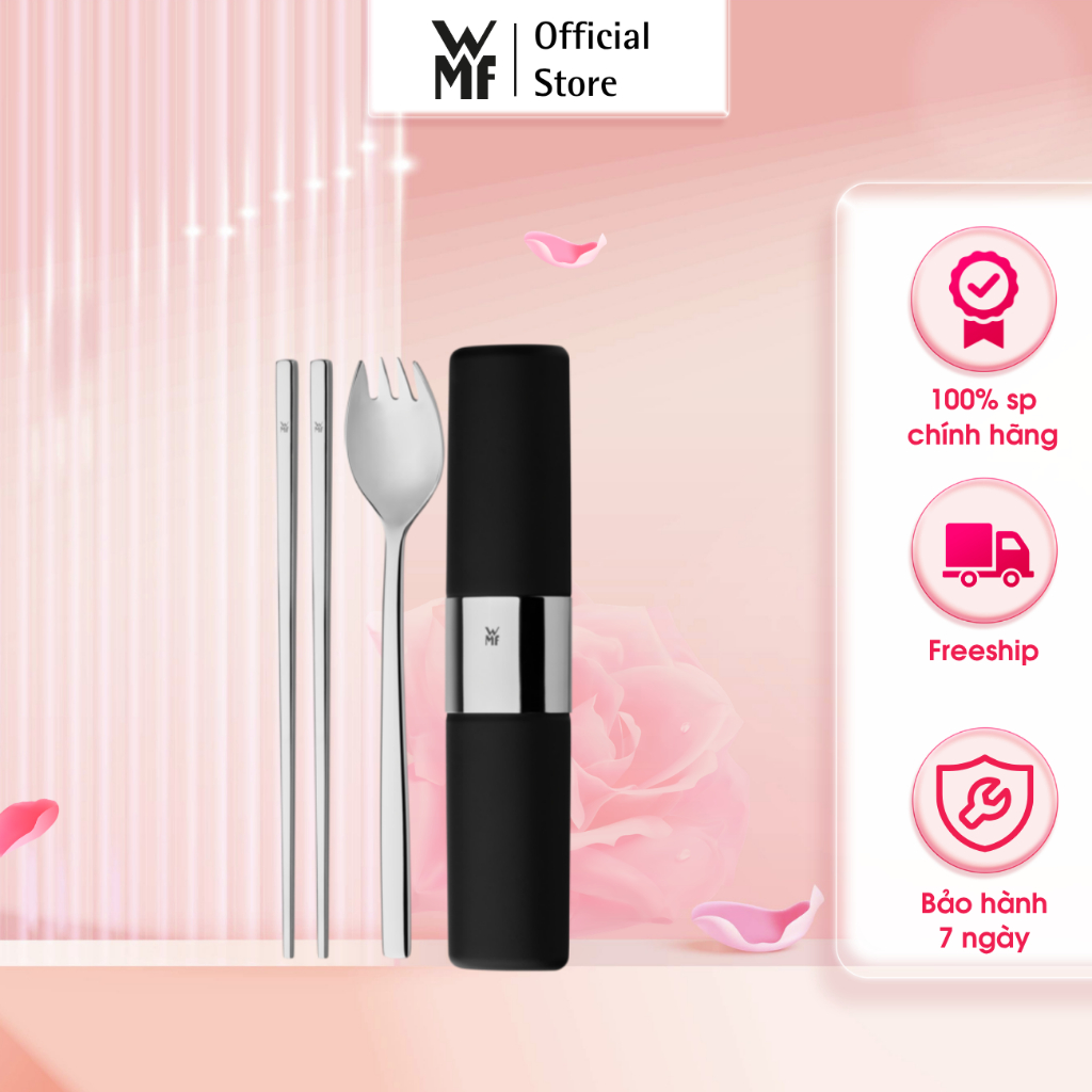 Bộ Đũa Thìa Cá Nhân WMF Asia My2Go Có Hộp Đựng Màu Đen, Kèm Khăn Lau, Chất Liệu Thép Không Gỉ