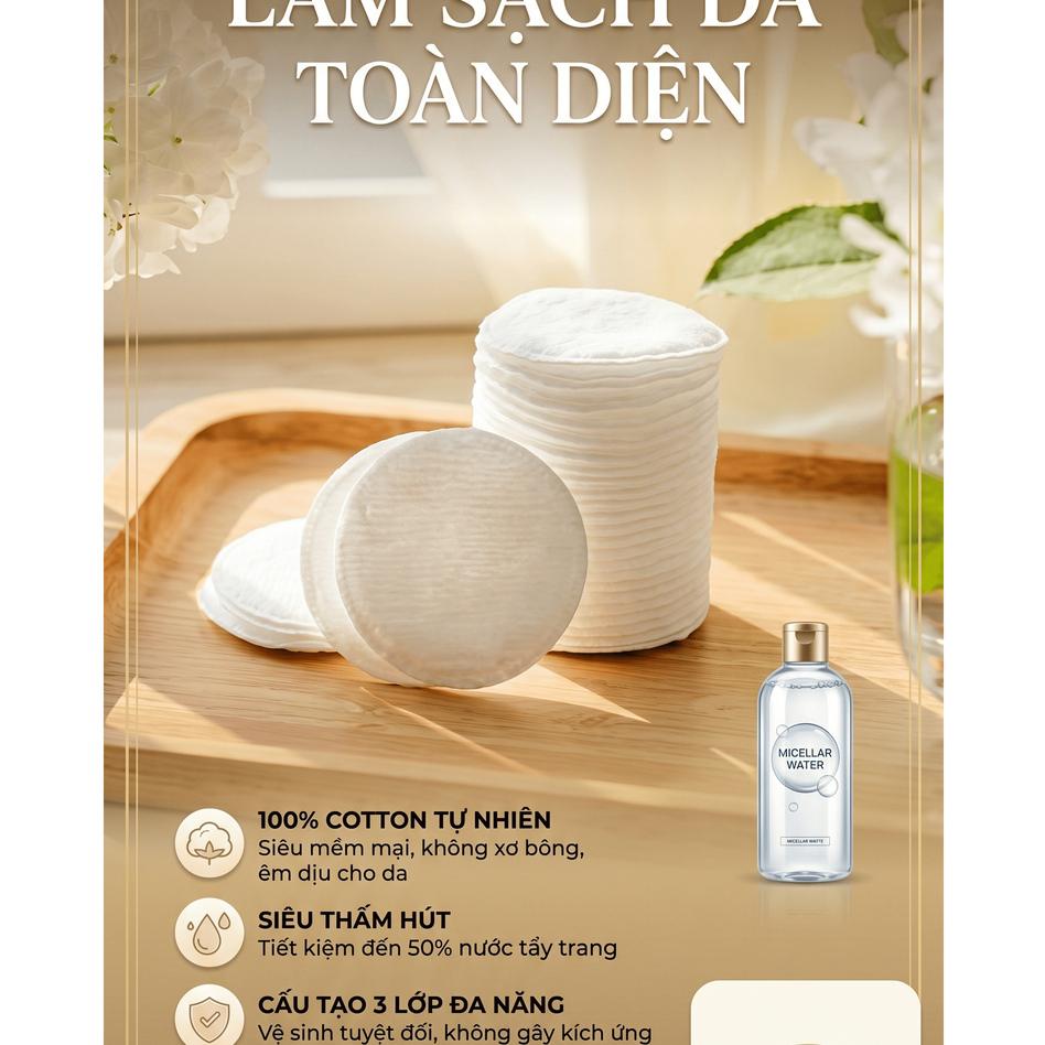 Bông tẩy trang cotton mềm 210 miếng, Bông tẩy trang Lamer - TIENSINH SHOP