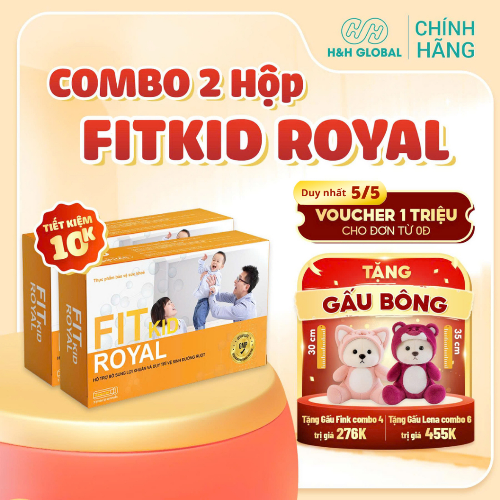 Combo 2 Hộp Men Vi Sinh FIT KID ROYAL - Bổ Sung Bào Tử Lợi Khuẩn - Cho Trẻ Biếng Ăn, Tiêu Hóa Kém (H