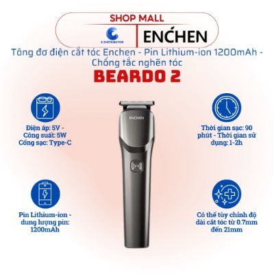 Tông đơ cắt tóc Enchen Beardo 2 - Pin 1200mAh - Hàng chính hãng