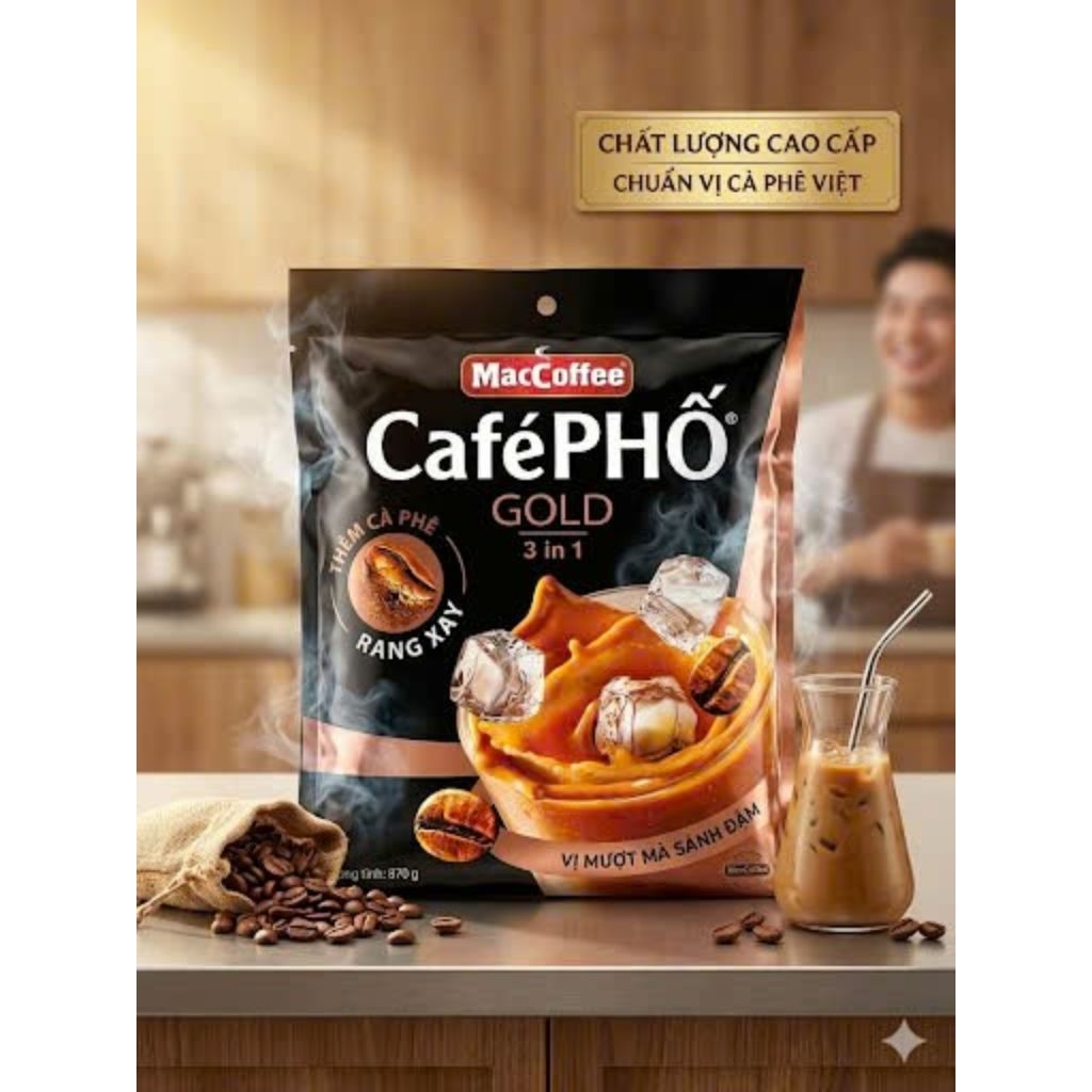 Cà phê sữa MacCoffee Café Phố Gold 3in1 870g date 2028