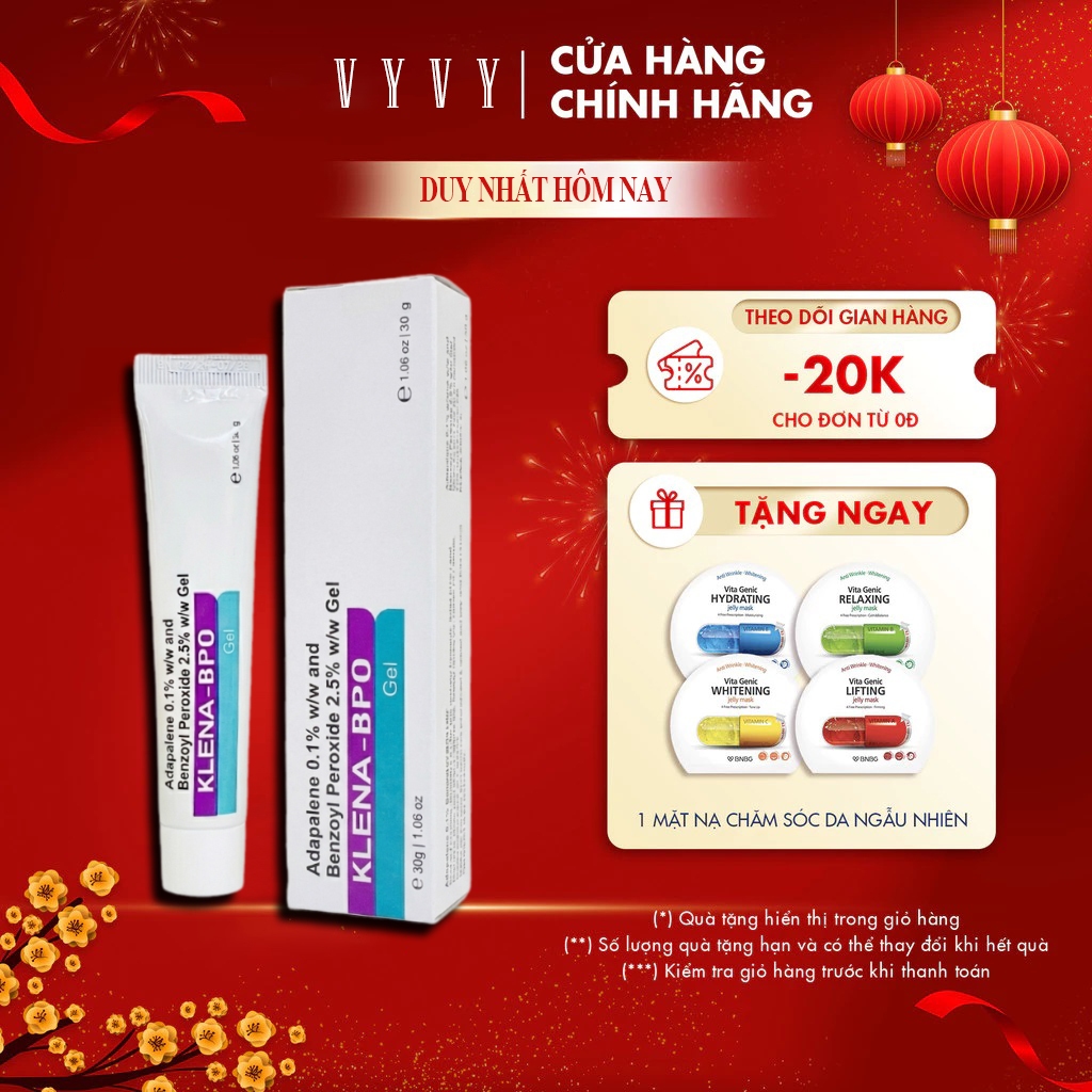 Gel Mụn Klena BPO Adapalene 0.1% and Benzoyl Peroxide 2.5% Giảm Mụn Ẩn Mờ Thâm Ngừa Mụn Trứng Cá