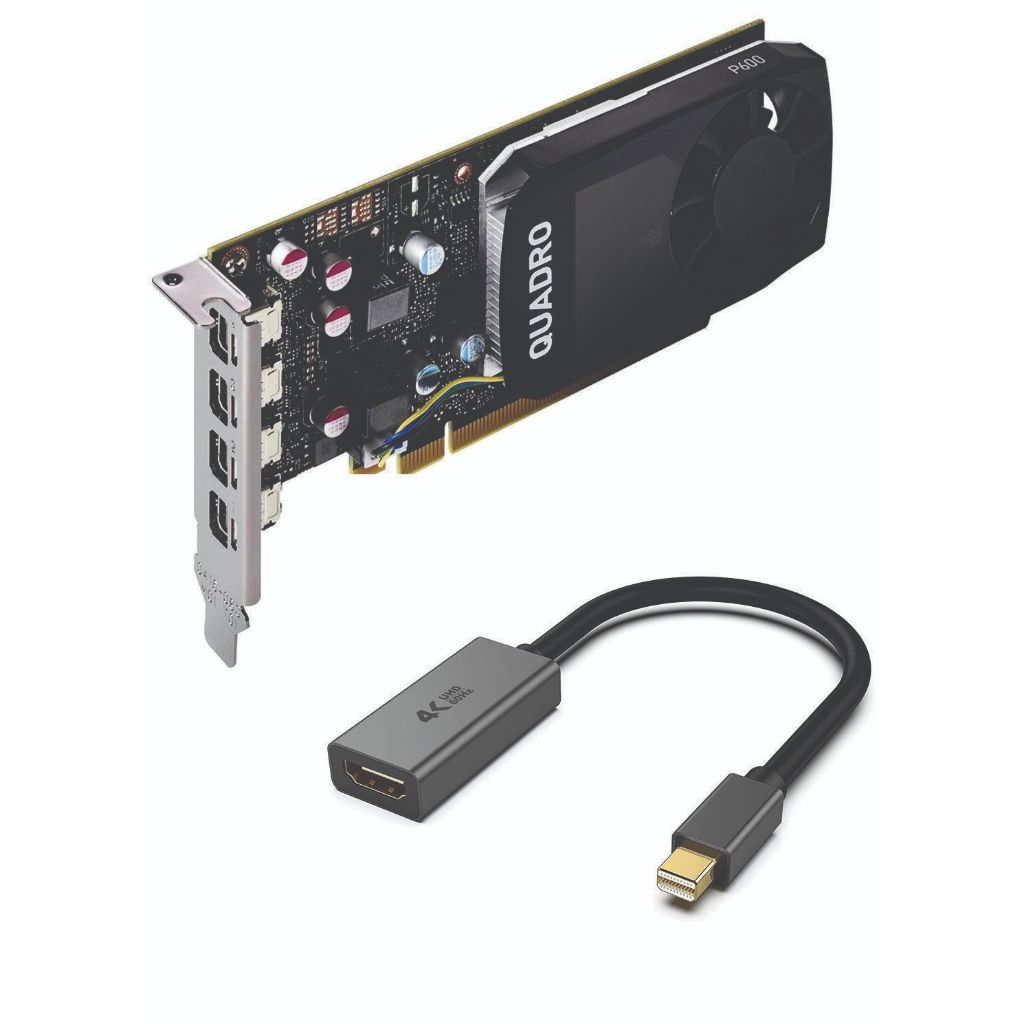 Card màn hình NVIDIA Quadro P600 (2GB/GDDR5/128BIT), kèm theo bộ chuyển đổi HDMI 4k còn mới