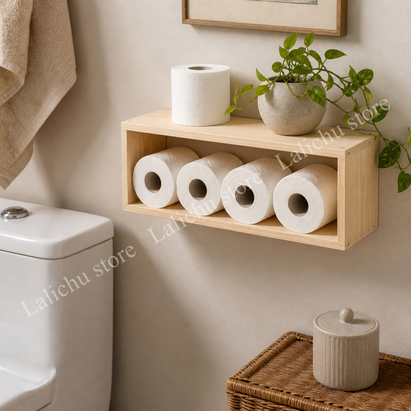 Kệ Gỗ Treo Tường Đựng Giấy Vệ Sinh, Kệ Hộc Gỗ Decor Nhà Tắm Nhà Vệ Sinh
