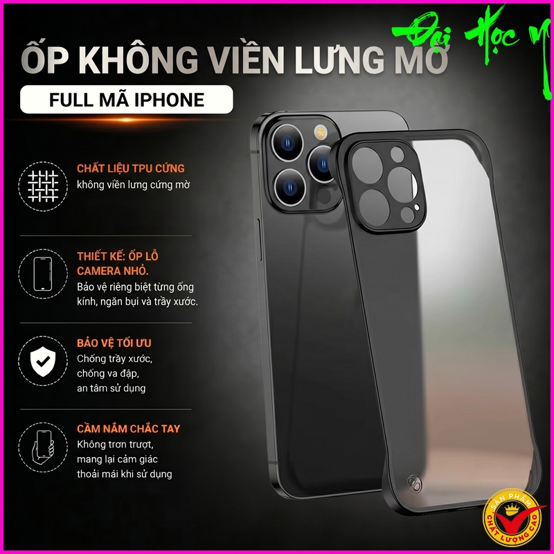 Ốp Lưng mờ cứng không viền IPHONE 16/ IP 16 Pro/ IP 16 Promax/ IP 16 Plus... lưng mờ đen cao cấp