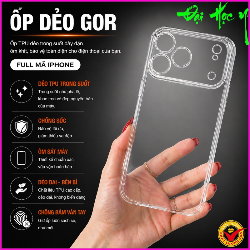 Ốp Lưng Dẻo Gor trong suốt iPHONE 13/ IP 13 Pro Max/ IP 13 Pro/ IP 13 Mini...  chính hãng CHỐNG Ố ôm