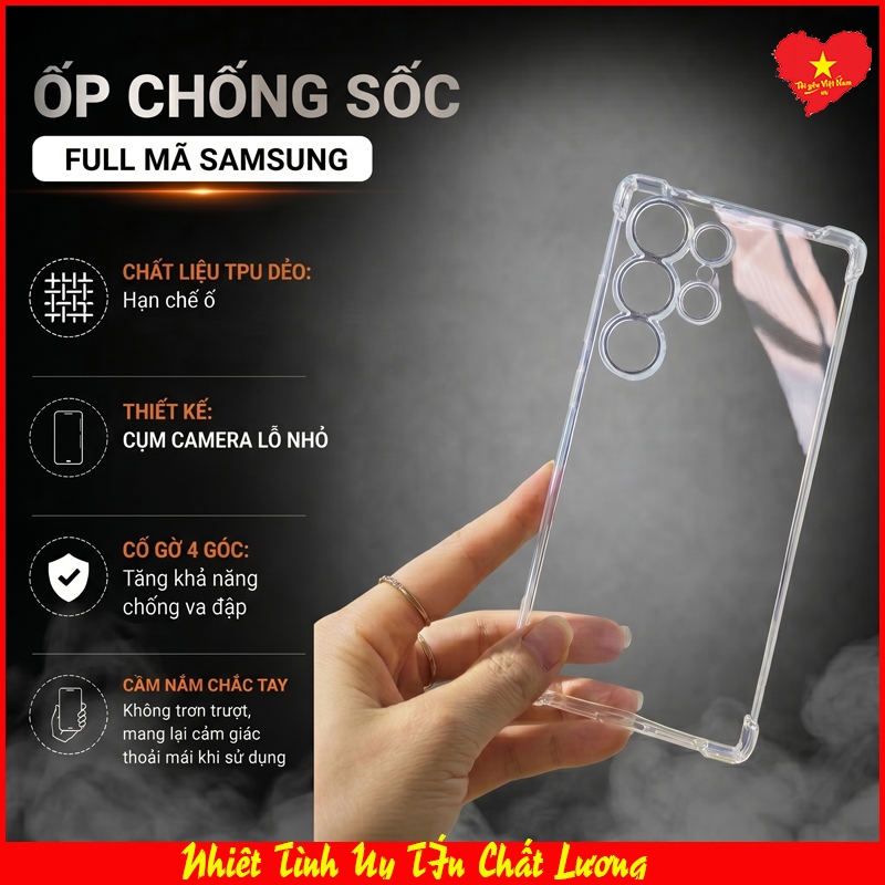 Ốp lưng chống sốc Samsung A42-5G, A51-5G, A54-5G, A56-5G, trong suốt có G hạn chế ố