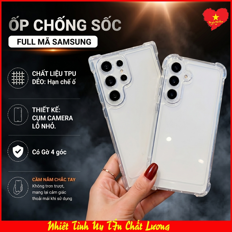 Ốp lưng chống sốc Samsung S25, Samsung S25+, Samsung S25 Ultra, Samsung S25 Edge, trong suốt có G hạ