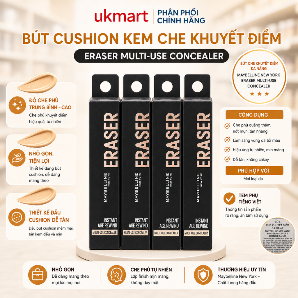 Cushion Kem Che Khuyết Điểm Đa Năng Instant Age Rewind Eraser Multi-use Concealer Maybelline