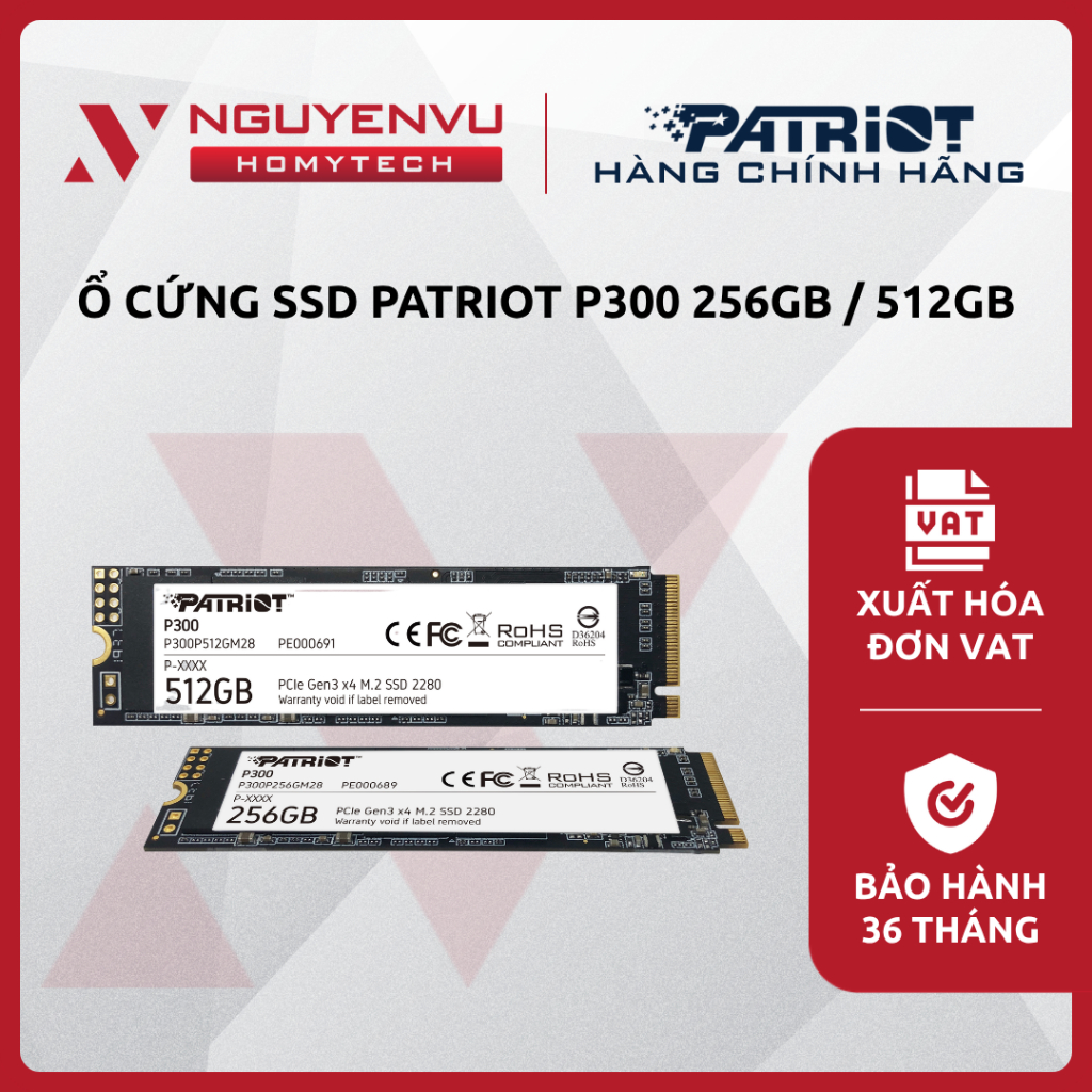 [Full VAT] Ổ cứng SSD Patriot P300 - 256GB / 512GB - M.2 NVMe Gen3x4 - CHÍNH HÃNG