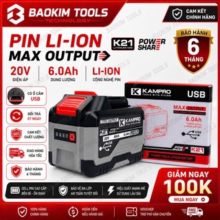 Pin KAMPRO ULTRA 15Cell 6.0Ah, Mạch 4 Mosfet, Bảng Mạch To Chống Ngắt Tải, Có Cổng Cắm USB Có Đèn Led Báo Pin