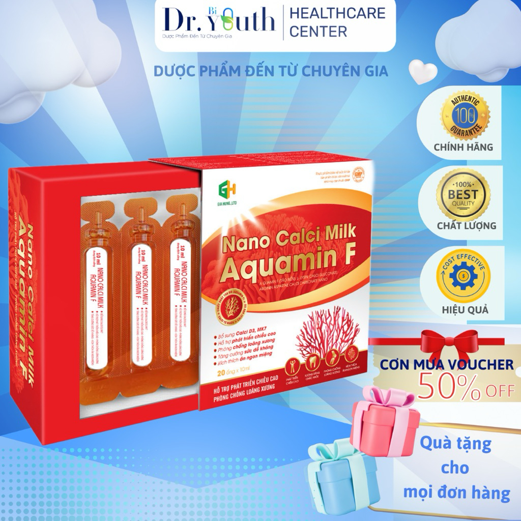Ống uống Canxi Nano Hữu cơ Aquamin F Bổ sung Calci D3, MK7 Hỗ trợ chiều cao chống loãng xương Tăng đ