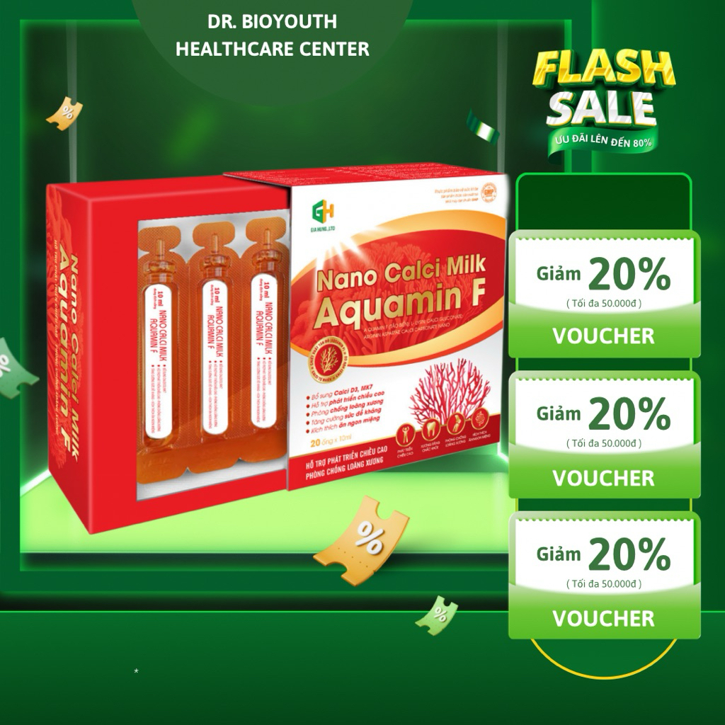 Ống uống Canxi Nano Hữu cơ Aquamin F Bổ sung Calci D3, MK7 Hỗ trợ chiều cao chống loãng xương Tăng đ