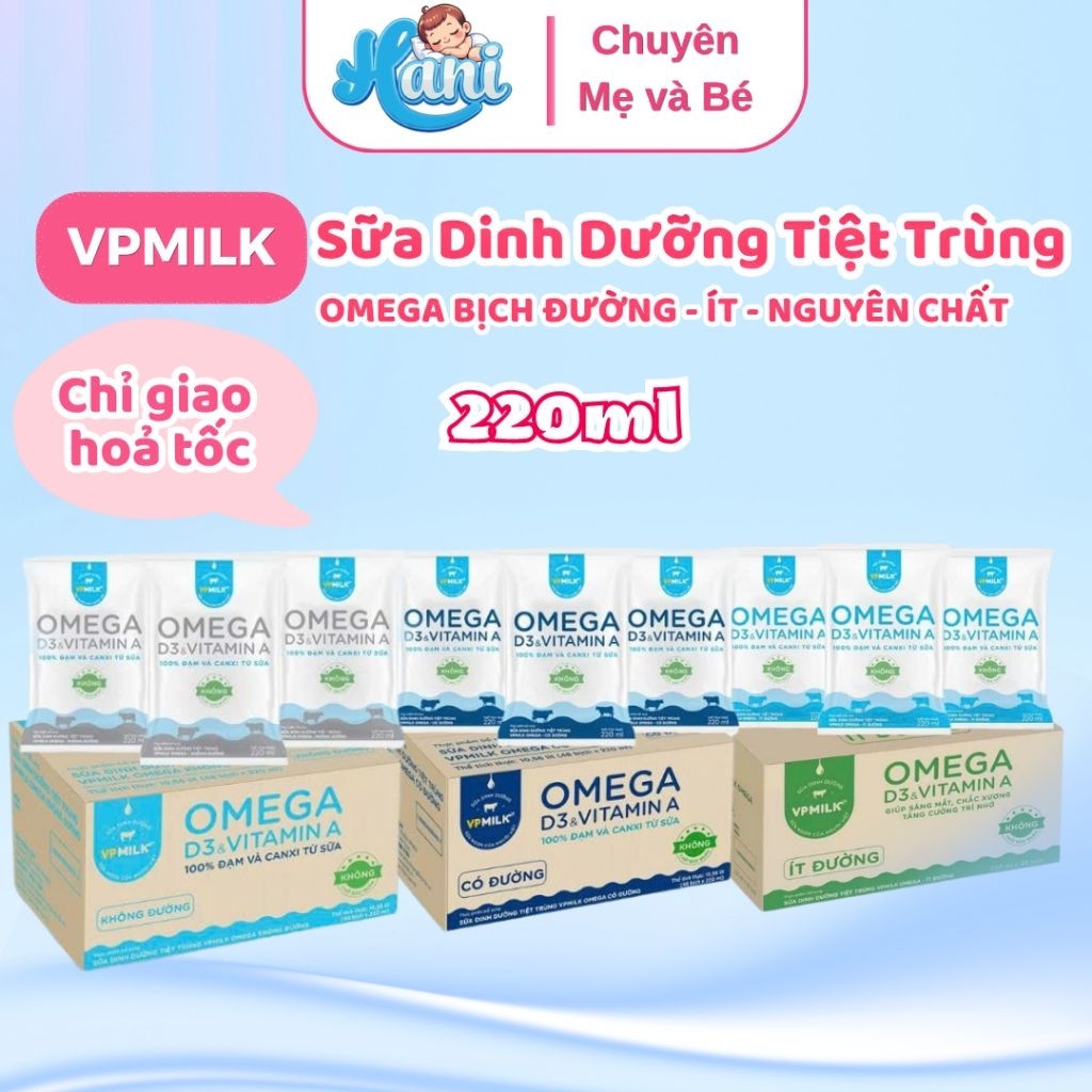 Thùng 48 bịch sữa dinh dưỡng tiệt trùng VPMilk Omega BỊCH 220ml
