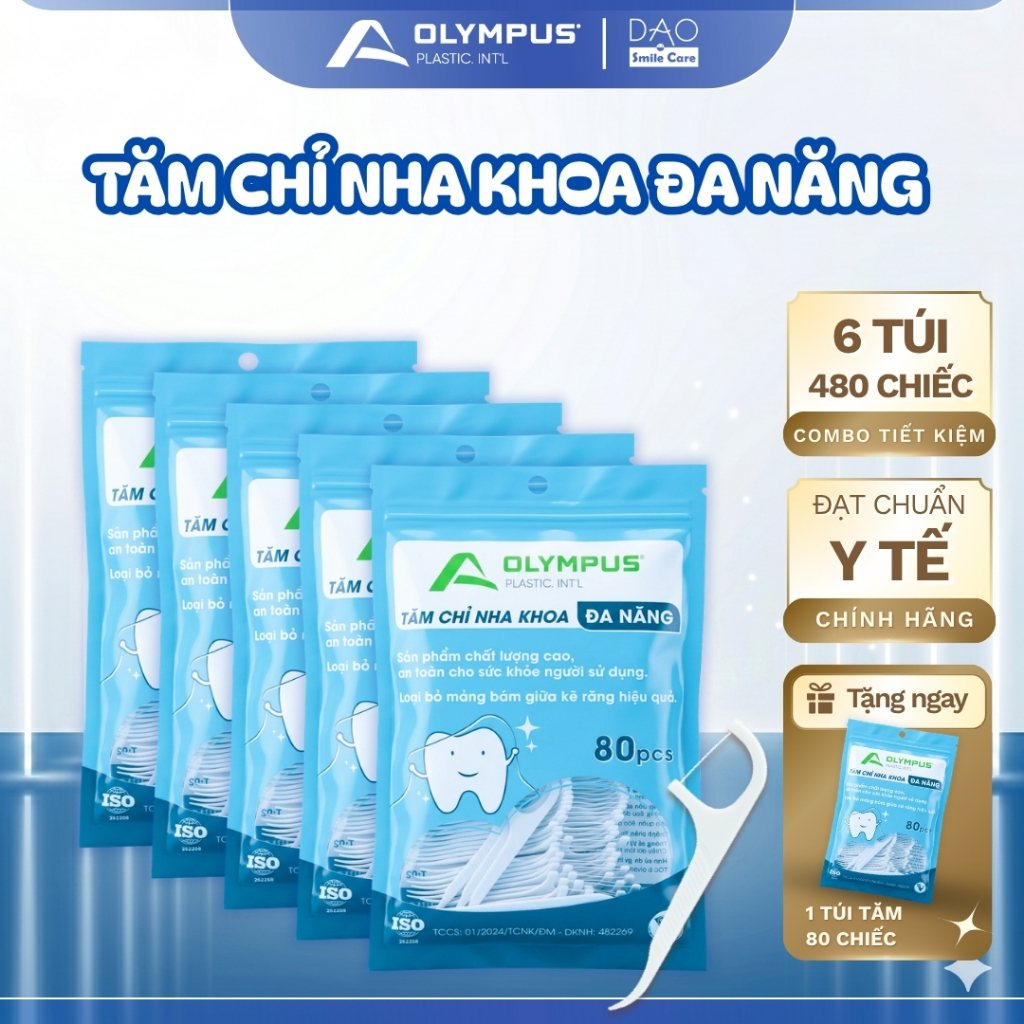 Tăm chỉ nha khoa Olympus Combo 6 túi zip tiết kiệm Chính hãng Tăm chỉ loại 1 Không huỳnh quang