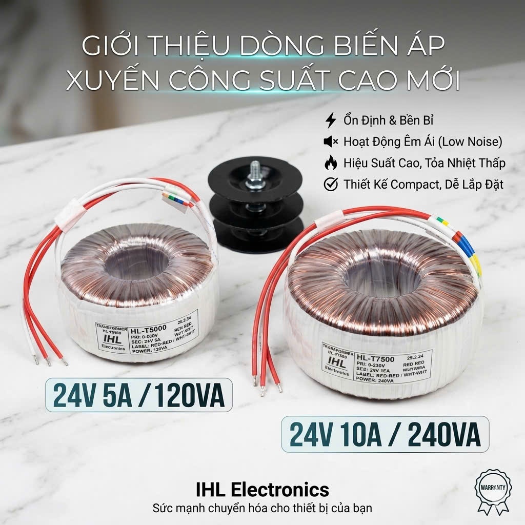 Biến áp xuyến 24v/5A, 24V/10A thay thế cho động cơ 24VAC -  Điện Tử Hợp Long