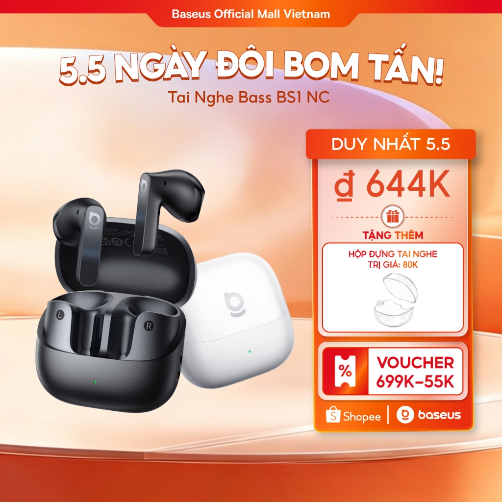 Tai Nghe Baseus Bass BS1 NC Chủ Động Khử Tiếng Ồn ANC Bluetooth 6.0 Âm Thanh Hi-Res Chuẩn LDAC
