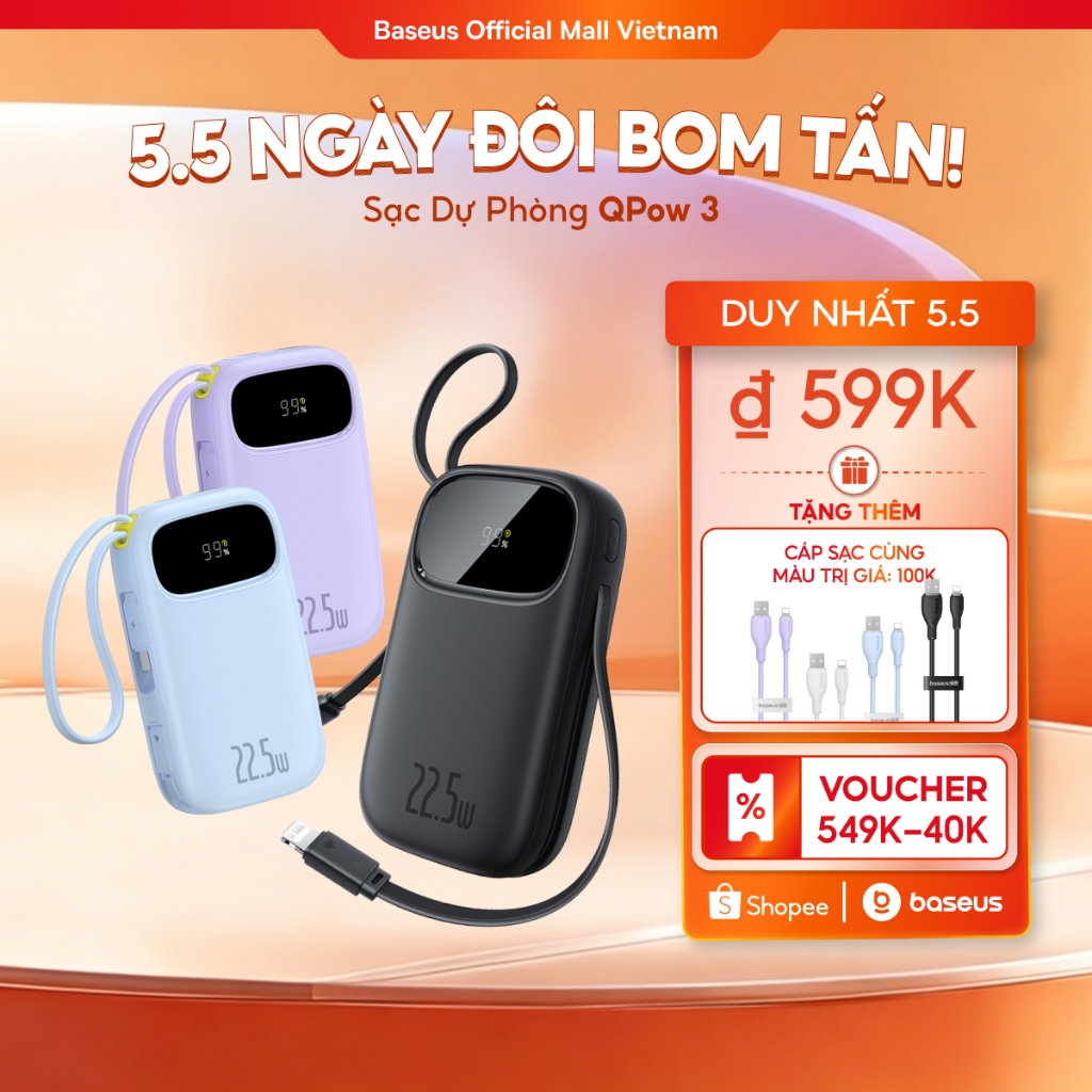 [MỚI VỀ - Chứng nhận CCC] Sạc Dự Phòng Baseus Qpow2 & Qpow 3 20000mAh PD 22.5W 30W 45W TypeC & IP 2 Cho iP