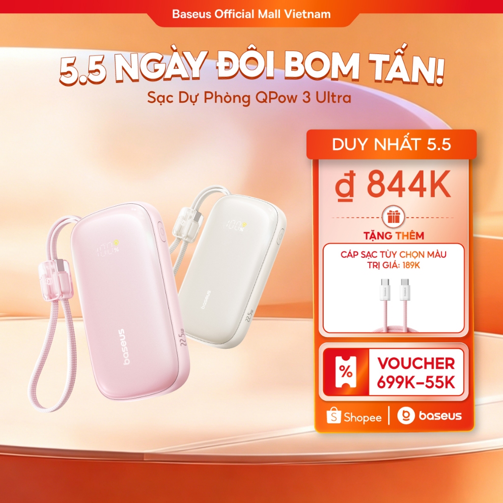[CHUẨN CHỨNG NHẬN CCC] Sạc Dự Phòng Baseus EnerFill FC21 Qpow3 Ultra 10000mAh/20000mAh 22.5W - Sạc Nhanh 3 Cổng Kèm Cáp