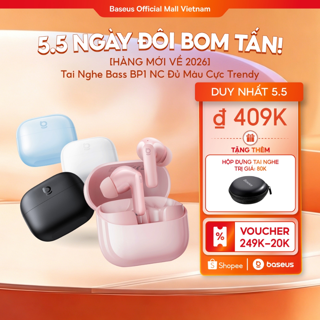 [MỚI VỀ - MÀU TRENDY] Tai Nghe Không Dây Baseus BP1 NC Chống Ồn Thông Minh,Chống Nước,Pin 41h,Chill Trọn Mọi Khoảnh Khắc