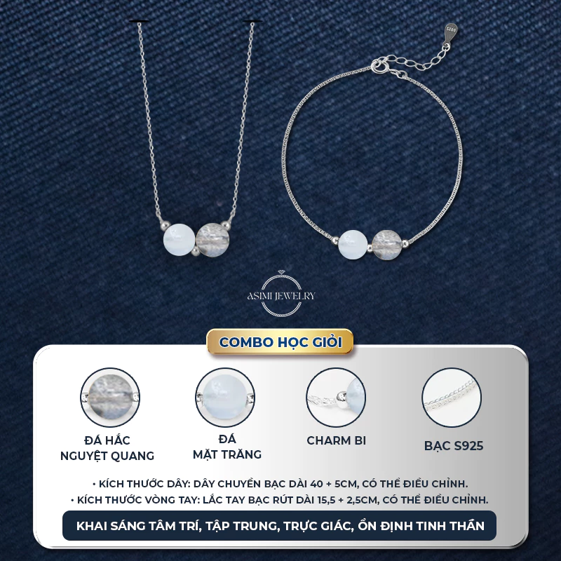 Combo Lắc tay & Dây chuyền bạc Ý Đôi Đá Năng Lượng Asimi Duo Gem Soul LT55DC75 4