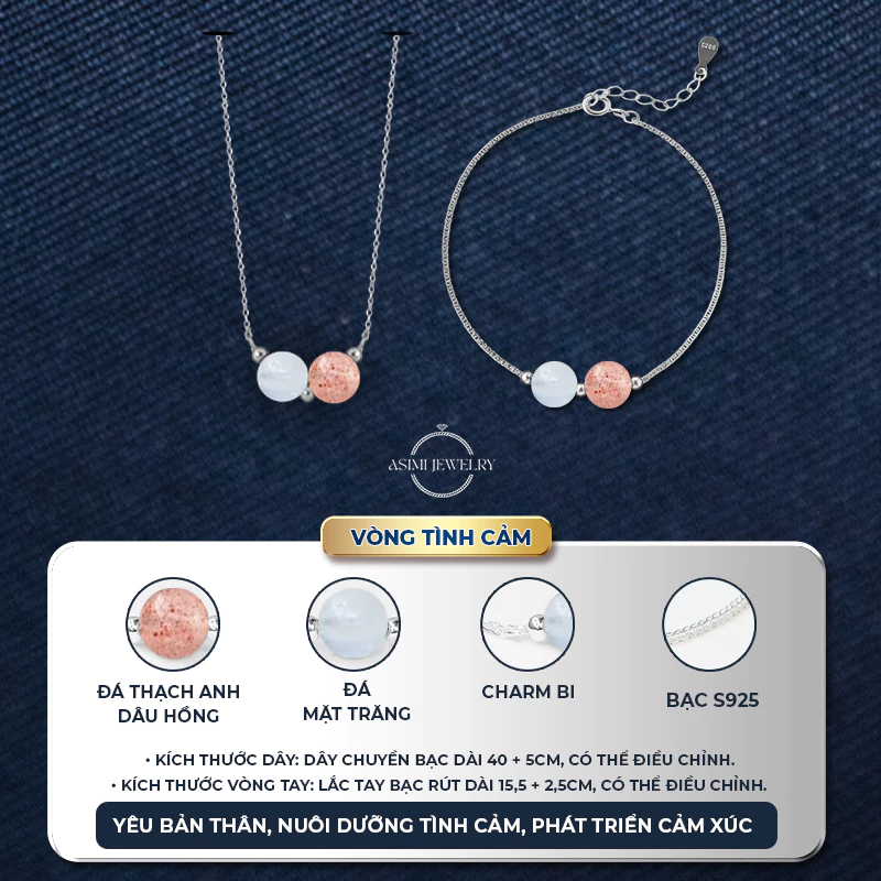 Combo Lắc tay & Dây chuyền bạc Ý Đôi Đá Năng Lượng Asimi Duo Gem Soul LT55DC75 5