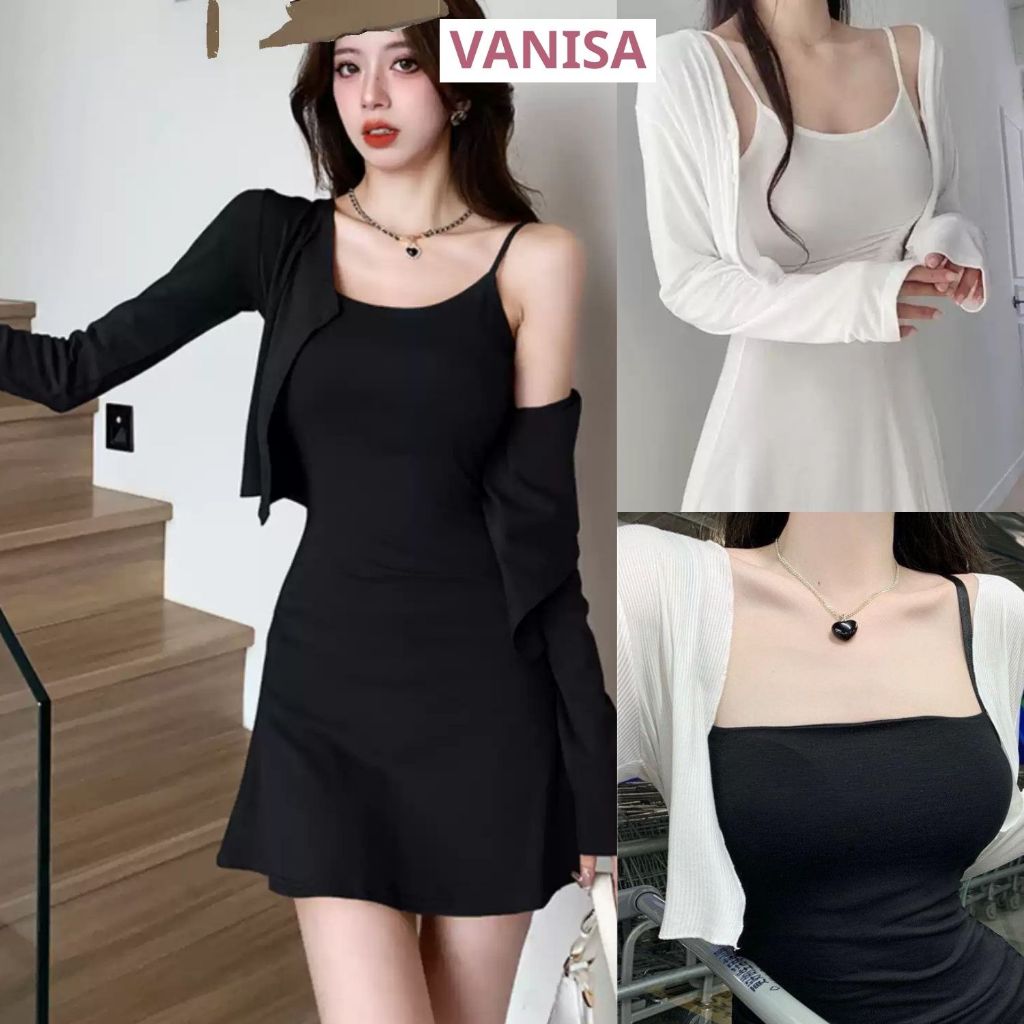 Áo khoác nữ dài tay cardigan croptop co giãn đen trắng xinh VANISA CDG02