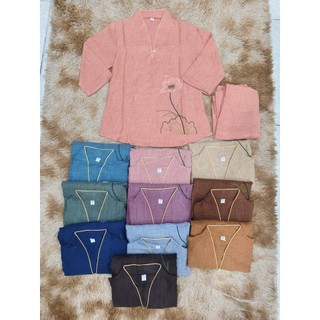 Nút ngọc vân mây set đồ bộ nữ vải co giãn nhẹ không nhăn có thêu