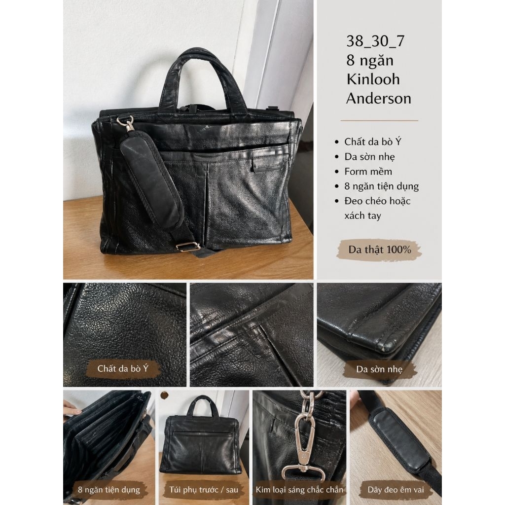 💼 Cặp Da Bò Ý  KINLOOH ANDERSON 8 Ngăn – Mềm Mại, Bụi Nhẹ, Dân Công Việc Rất Chuộng KINLOOH ANDERSON
