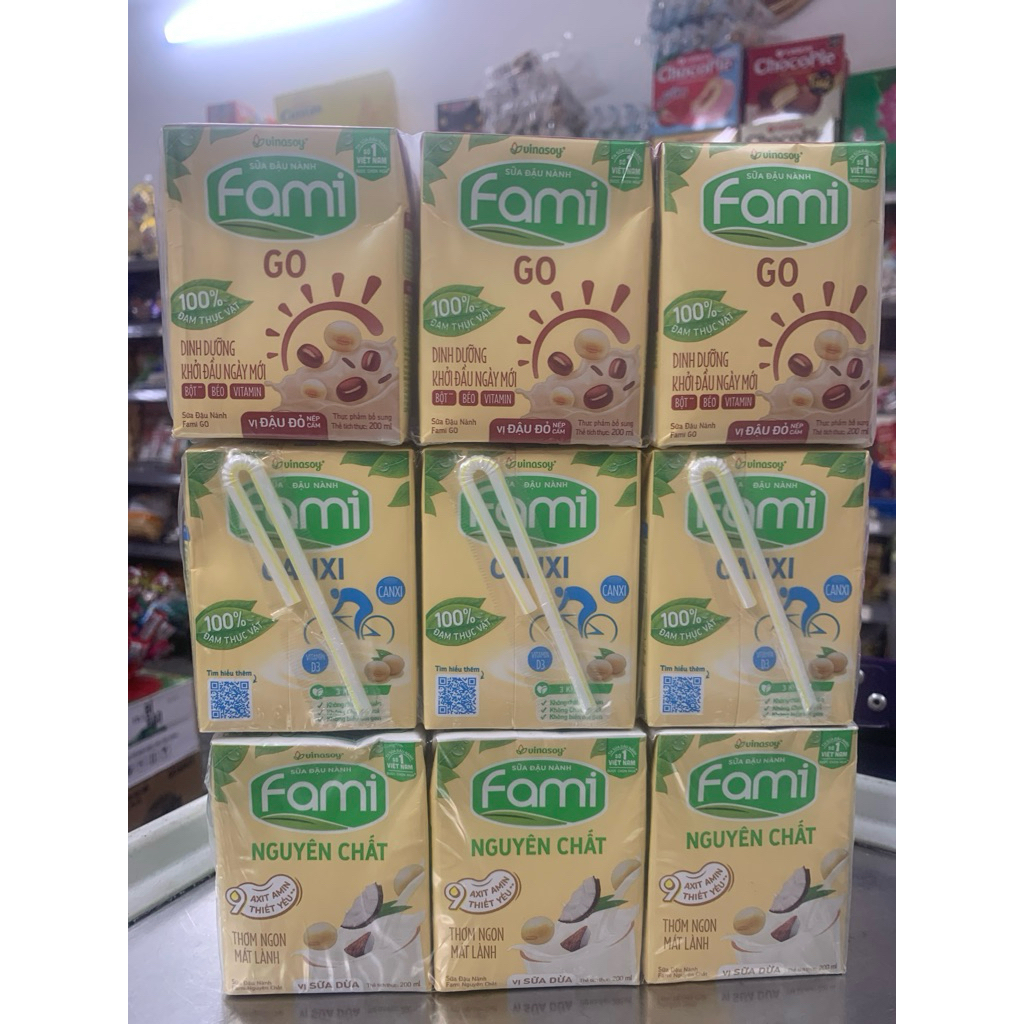 (HỎA TỐC)ThùngSữa Đậu Nành Fami GO Đậu Đỏ Nếp Cẩm/CANXI/nguyênchất200ml x 36 Hộp/socola/canxi110mlx4