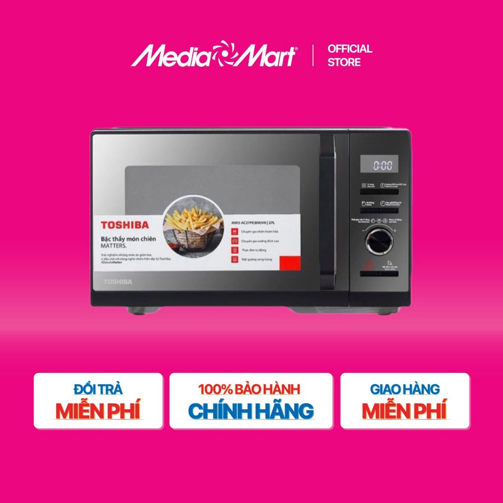 [SieuthiMediaMart] Lò vi sóng mặt gương 27L Toshiba MW3-AC27PE(BM)VN BH chính hãng-Ship0đ