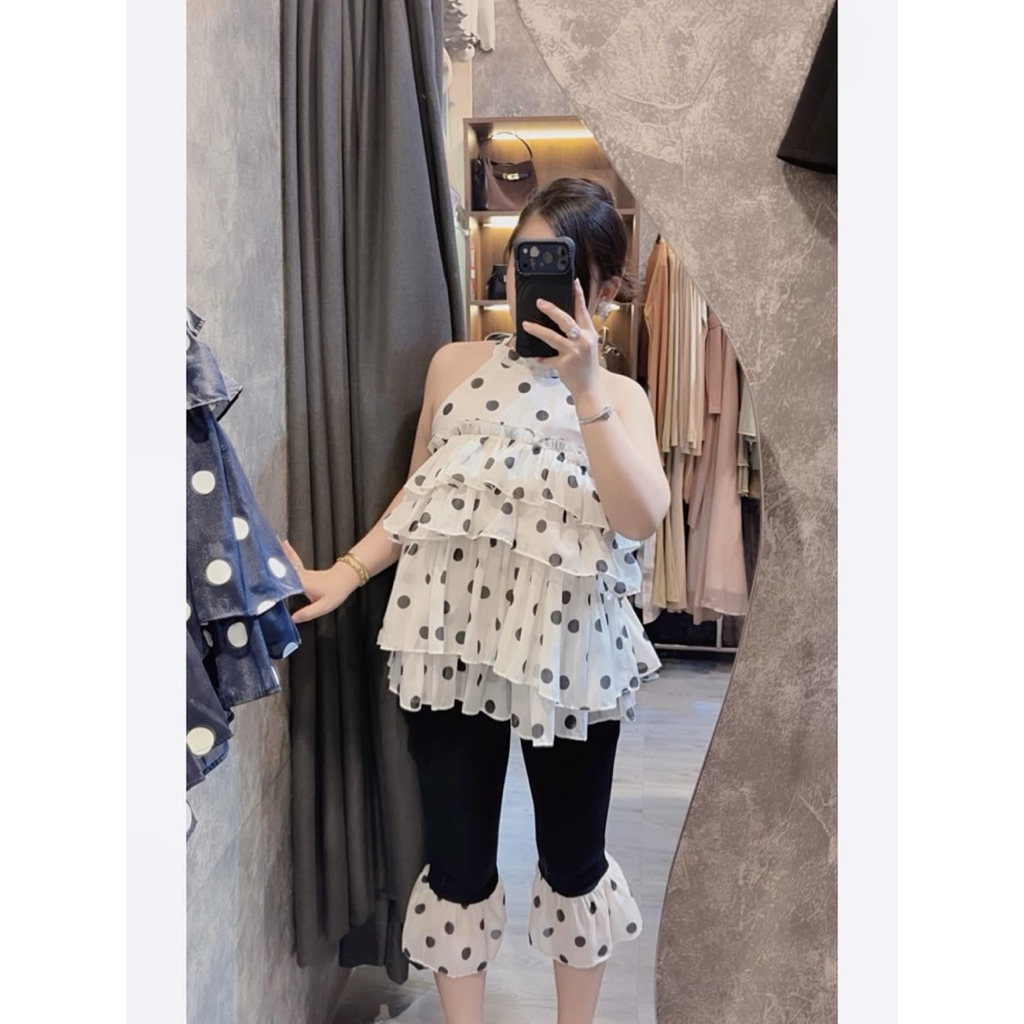 [ẢNH THẬT SHOP CHỤP] Set Áo Chấm Bi + Quần Y2K Phối Bèo