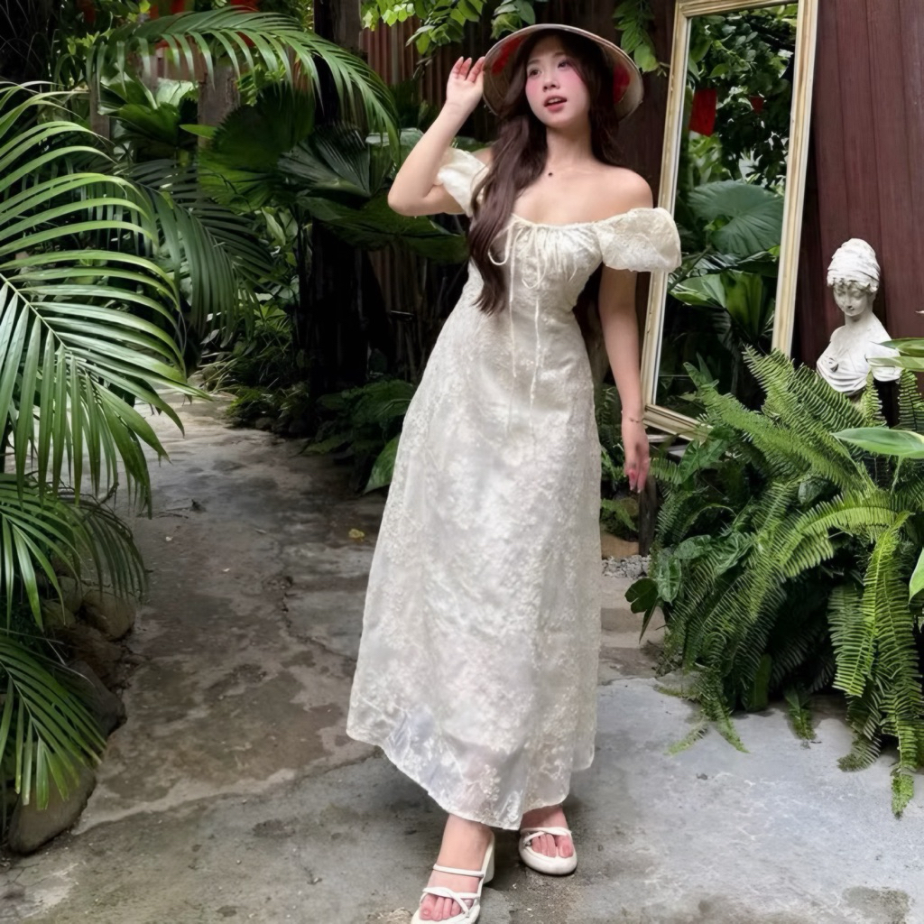 [BÈO BÉO BIGSIZE ] VÁY THIẾT KẾ MIDI NUDE REN HOA NỔI DÁNG XOÈ FORM BIGSIZE 60-90KG