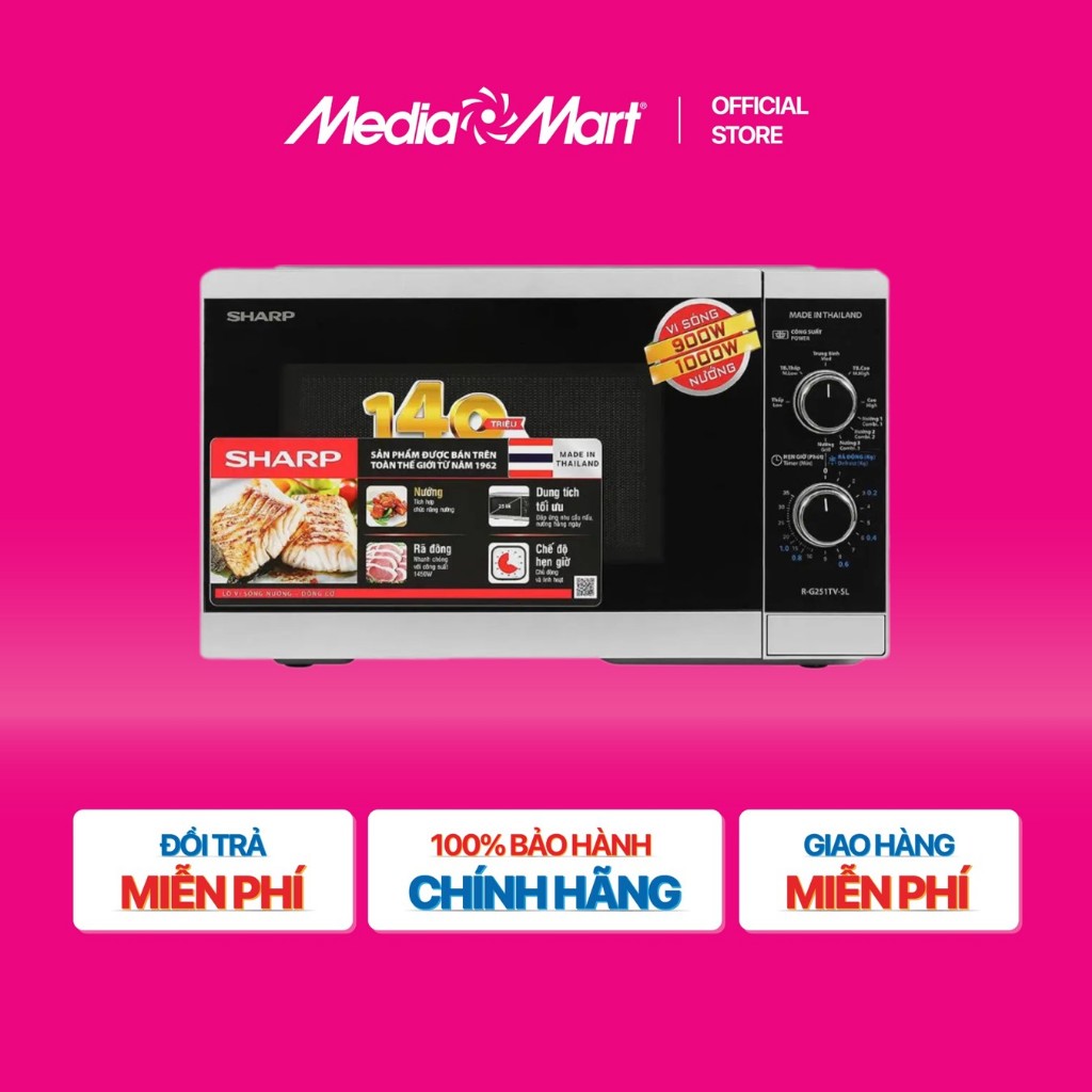 [SieuthiMediaMart] Lò vi sóng có nướng 25L Sharp R-G251TV-SL-Thailand BH chính hãng-Ship0đ