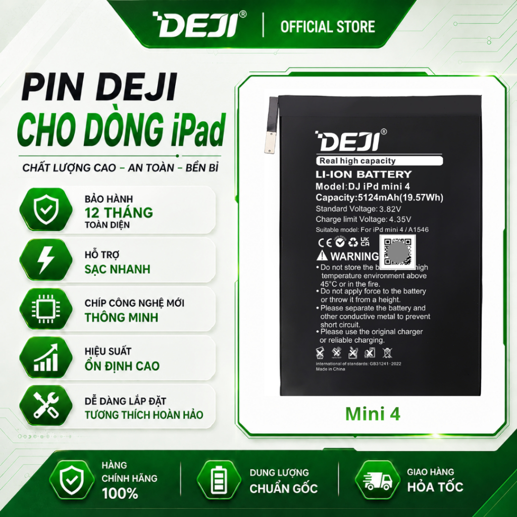 Pin Deji Dành Cho iPad Mini 4 (5124mAh) | Model A1538 | A1550 | A1546