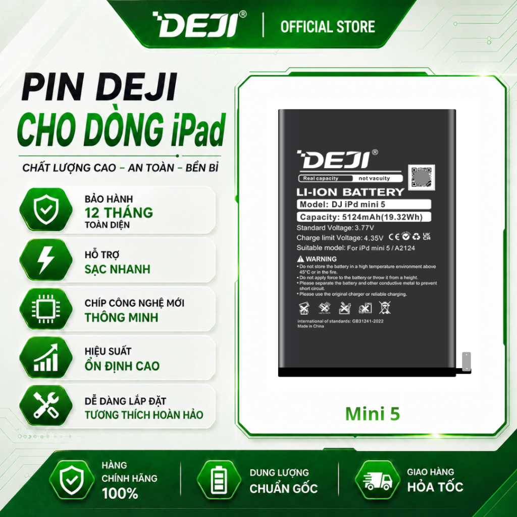 Pin Deji Dành Cho iPad Mini 5 (5124mAh) | Model A2133 | A2124 | A2126 | A2125 | A1725