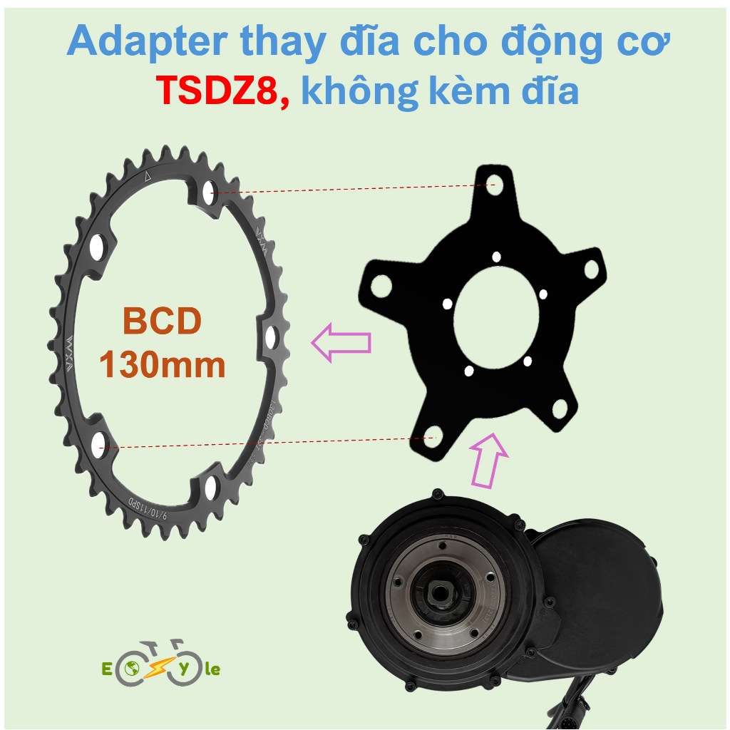 Adapter Đĩa Tongsheng TSDZ8 Mid-Motor BCD 130mm – Phụ kiện chuyển đổi Crank xe đạp trợ lực điện (khô