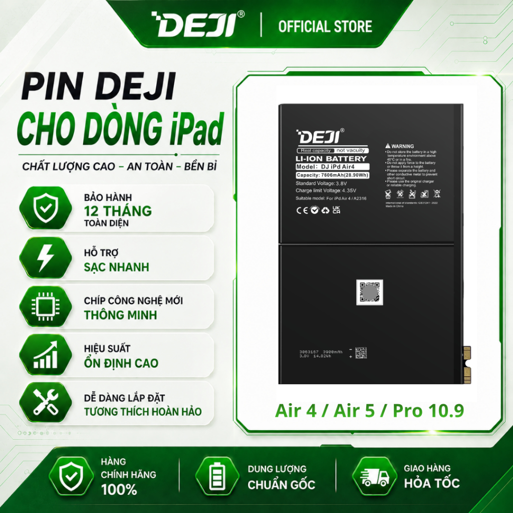 Pin Deji Dành Cho iPad Air 4 / Air 5 / Pro 10.9 (7606mAh) | Model A2288 | A2316 | A2324