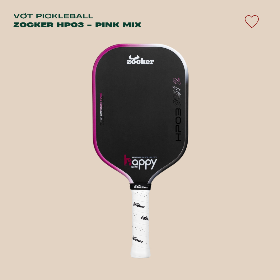 Vợt Pickleball Zocker Happy HP03 Gen 2 Hồng Trắng Đen 16mm Chính Hãng